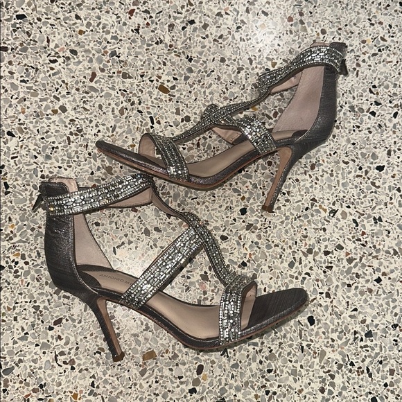 Antonio Melani silver rhinestone embellished heels open toe 8.5 formal cocktail - Picture 2 of 7